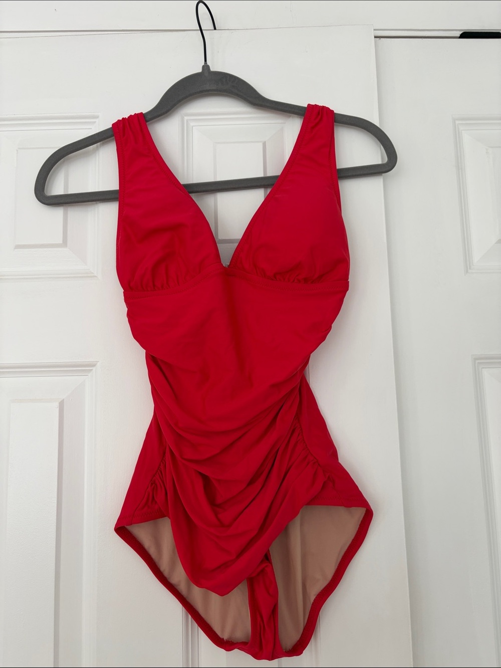 J. Crew Vibrant Red Ruched One-Piece Swimsuit size 0 D cup